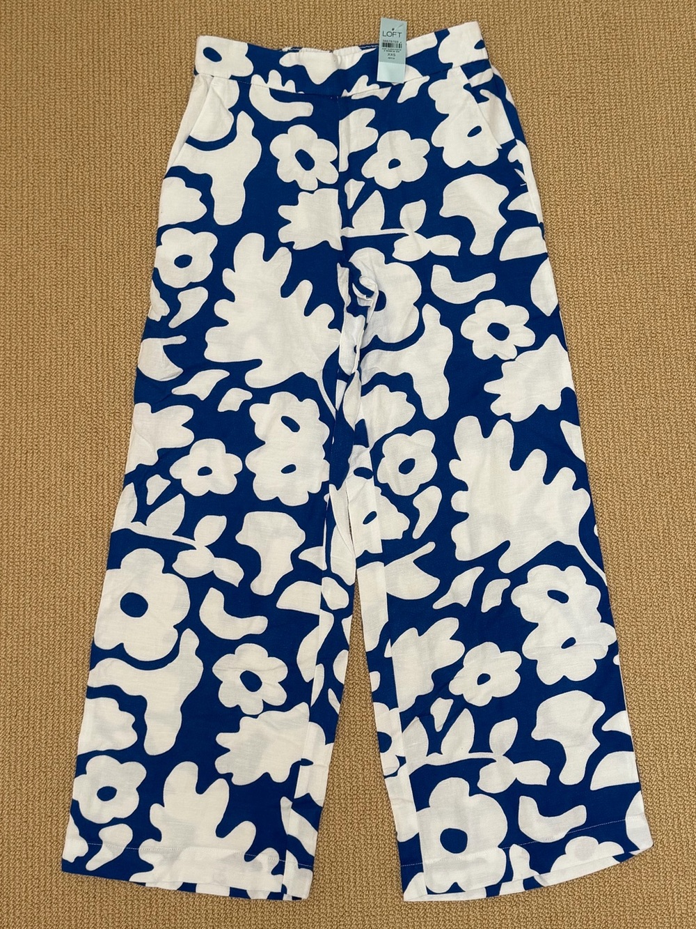 LOFT Navy and White Floral Wide Leg Trousers